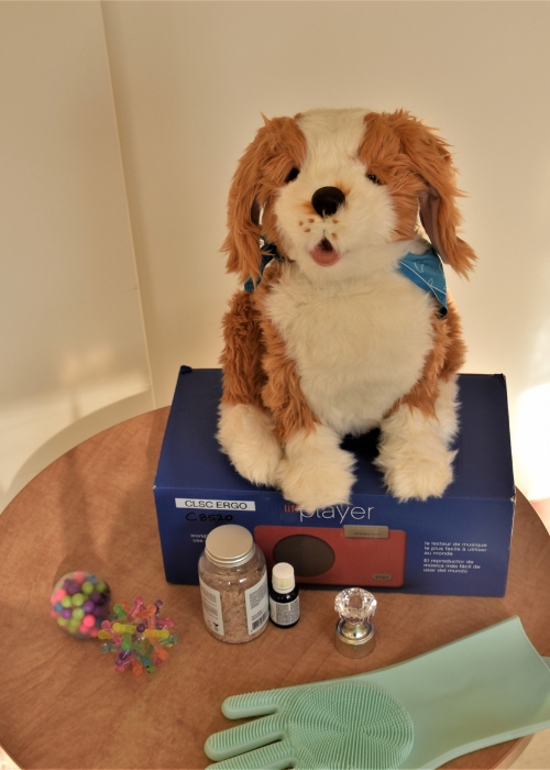 Un chien mécaanisé en puluche.